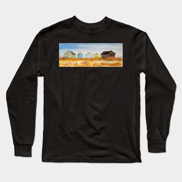 Beach Huts - Mudeford Spit Long Sleeve T-Shirt by FrancesArt